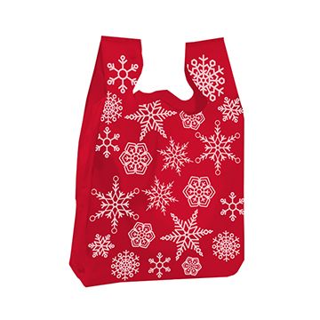 Snowflake' Printed Plastic Holiday Bags, 12" x 23" + 7"