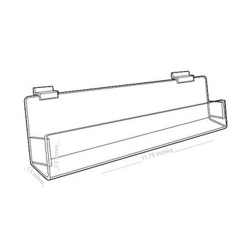 Acrylic J Racks Shelves for Slatwall with closed ends, 12"