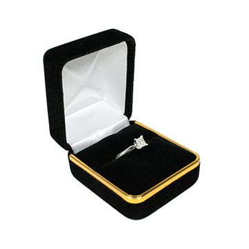 Black Velvet with Gold Trim Hinged Jewelry Boxes, for Ring